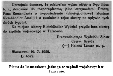 Pole tekstowe:  
Pismo do komendanta jednego ze szpitali wojskowych w Tarnowie.

